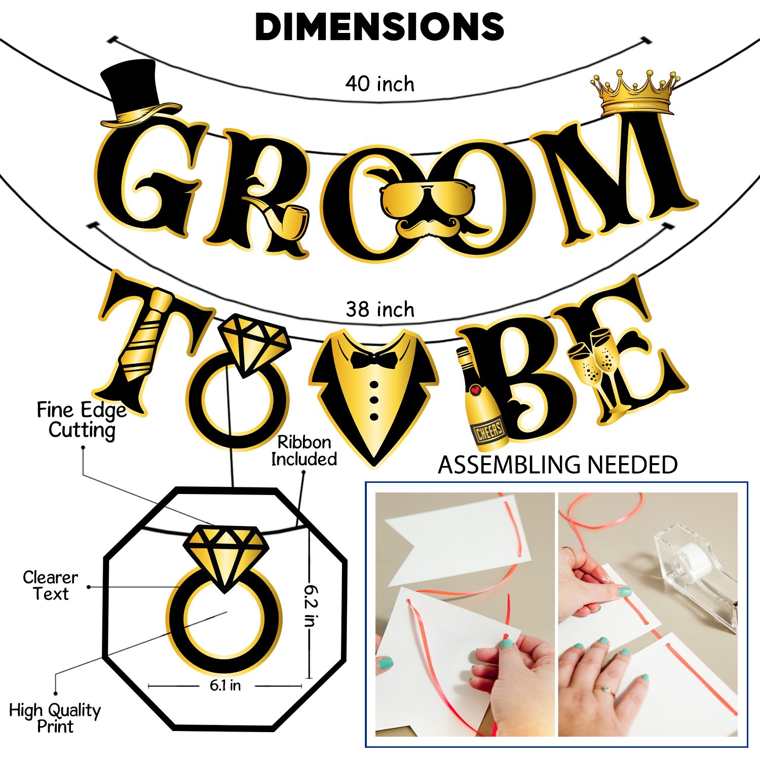 Zyozi Bachelor Party Decorations, Groom To Be Decorations, Groom To Be Photo Booth Props and Paper Banner,Bridal Shower Future Groom Future Mr Pre-Wedding Party Decorations Supplies (Pack of 45) - Image 5