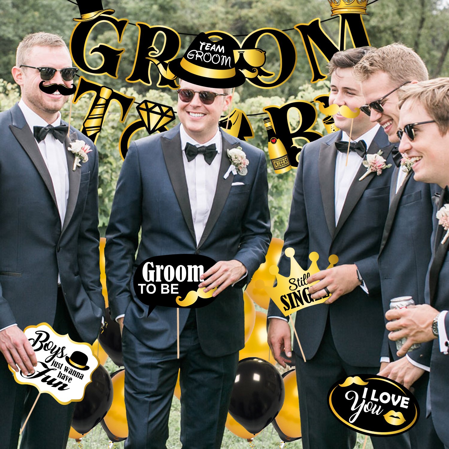 Zyozi Bachelor Party Decorations, Groom To Be Decorations, Groom To Be Photo Booth Props and Paper Banner,Bridal Shower Future Groom Future Mr Pre-Wedding Party Decorations Supplies (Pack of 45) - Image 3