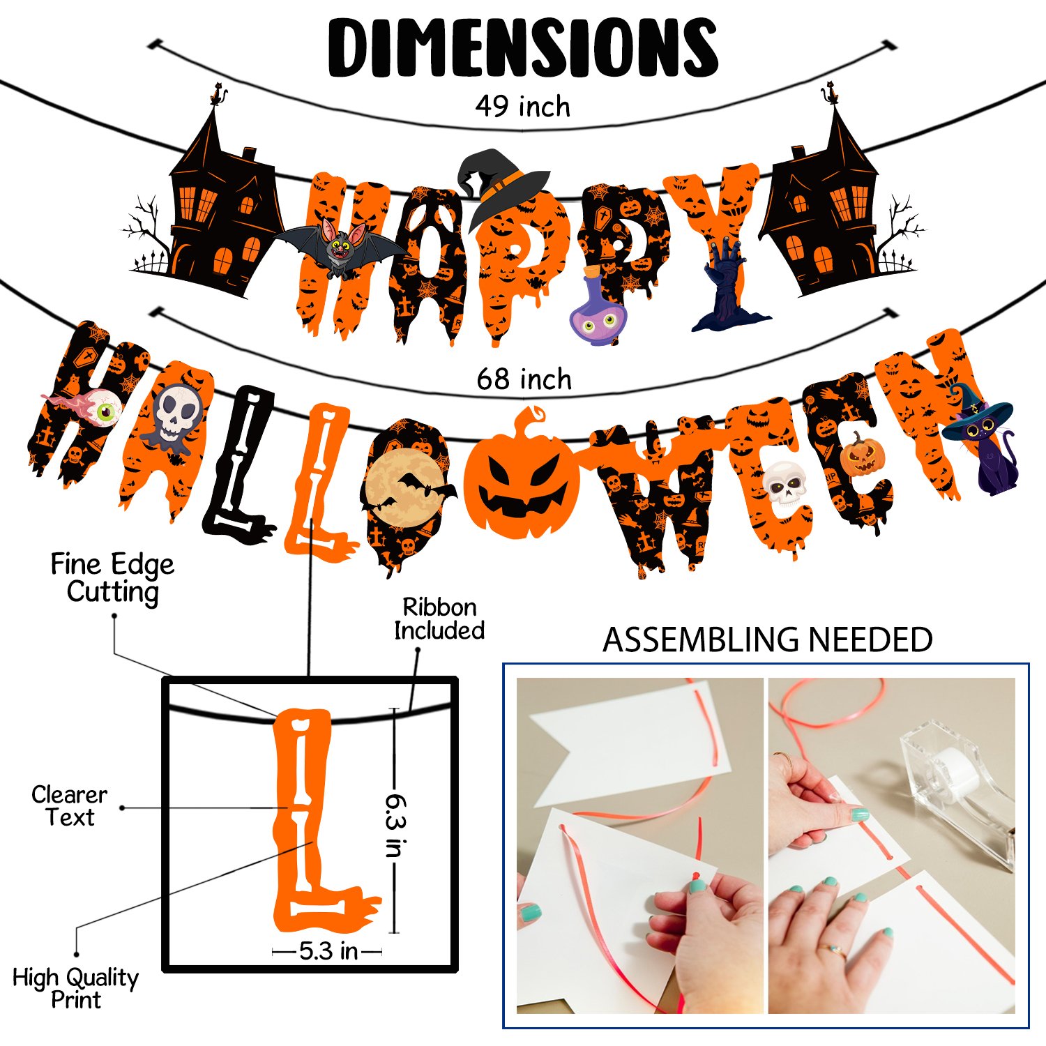 Zyozi Halloween Theme Party Decorations Combo- Halloween Theme Paper Banner, Photo Booth Props, Balloons And Swirls (Pack Of 57) - Image 9