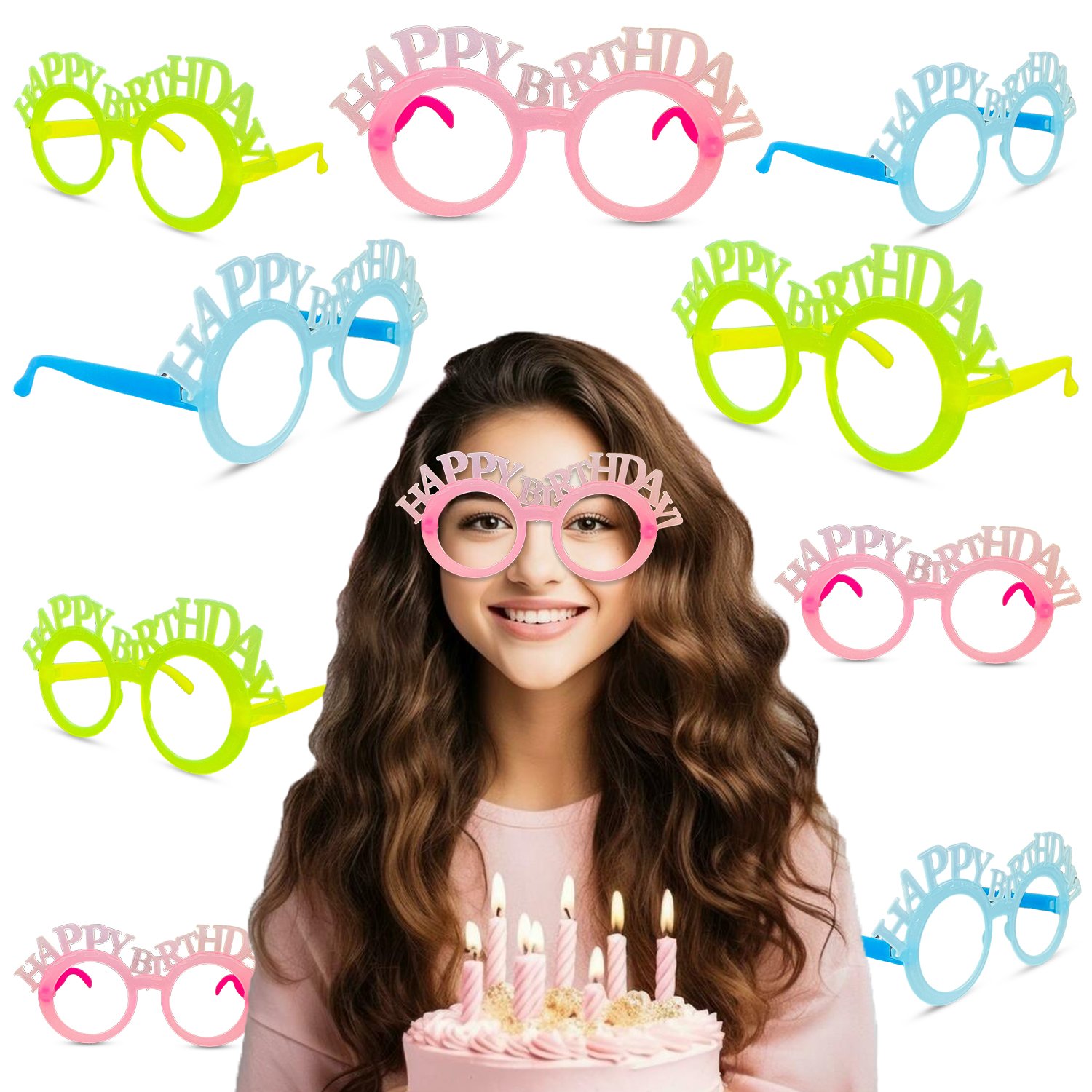 ZYOZI 12 Peice Multicolor Happy Birthday Eye Glasses - Colorful Eyeglasses for Kids | Photo Glasses Frame - Party Supplies