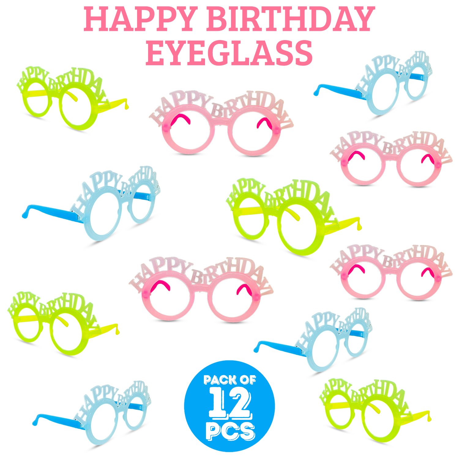 ZYOZI 12 Peice Multicolor Happy Birthday Eye Glasses - Colorful Eyeglasses for Kids | Photo Glasses Frame - Party Supplies - Image 2