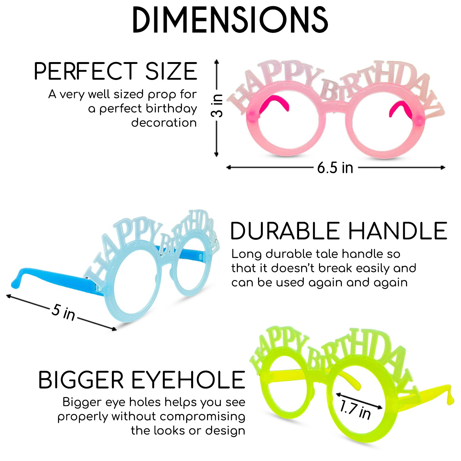 ZYOZI 12 Peice Multicolor Happy Birthday Eye Glasses - Colorful Eyeglasses for Kids | Photo Glasses Frame - Party Supplies - Image 4