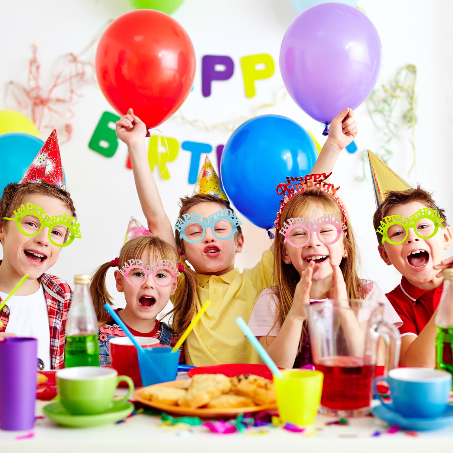 ZYOZI 12 Peice Multicolor Happy Birthday Eye Glasses - Colorful Eyeglasses for Kids | Photo Glasses Frame - Party Supplies - Image 3