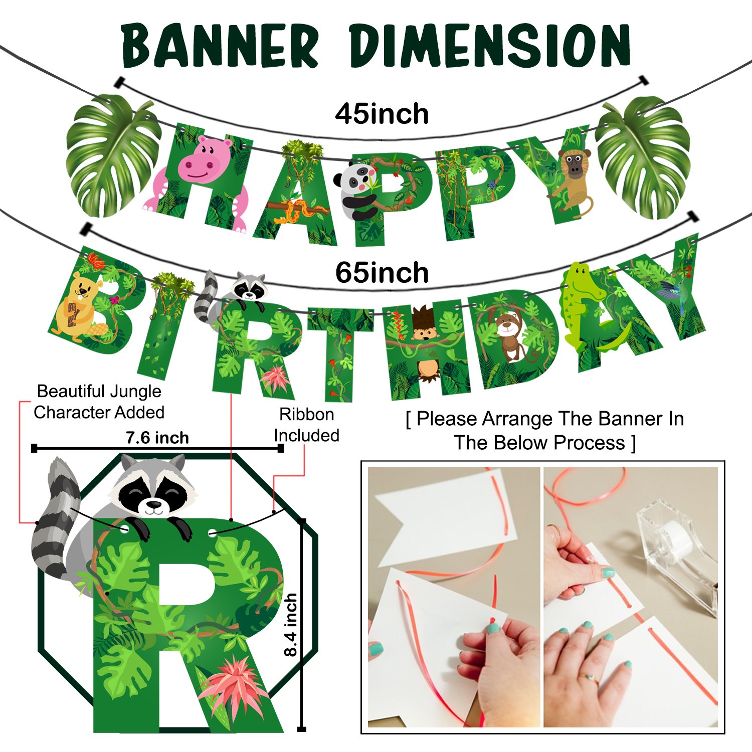 Zyozi Jungle Safari Birthday Decoration Kids,Animal Birthday Party Decoration Paper Bunting Banner with Balloons, Cake Topper,Foil Balloons, Cardstock Cutout,Glue & Arch Kit (Pack of 68) - Image 3