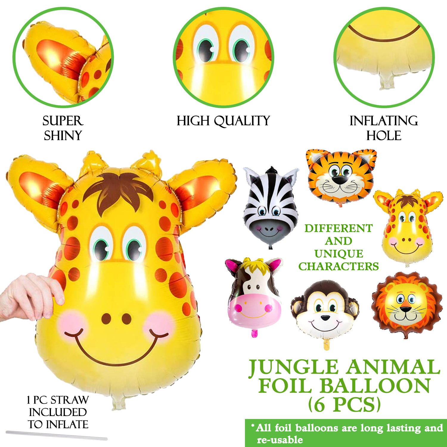 Zyozi Jungle Safari Birthday Decoration Kids,Animal Birthday Party Decoration Paper Bunting Banner with Balloons, Cake Topper,Foil Balloons, Cardstock Cutout,Glue & Arch Kit (Pack of 68) - Image 5