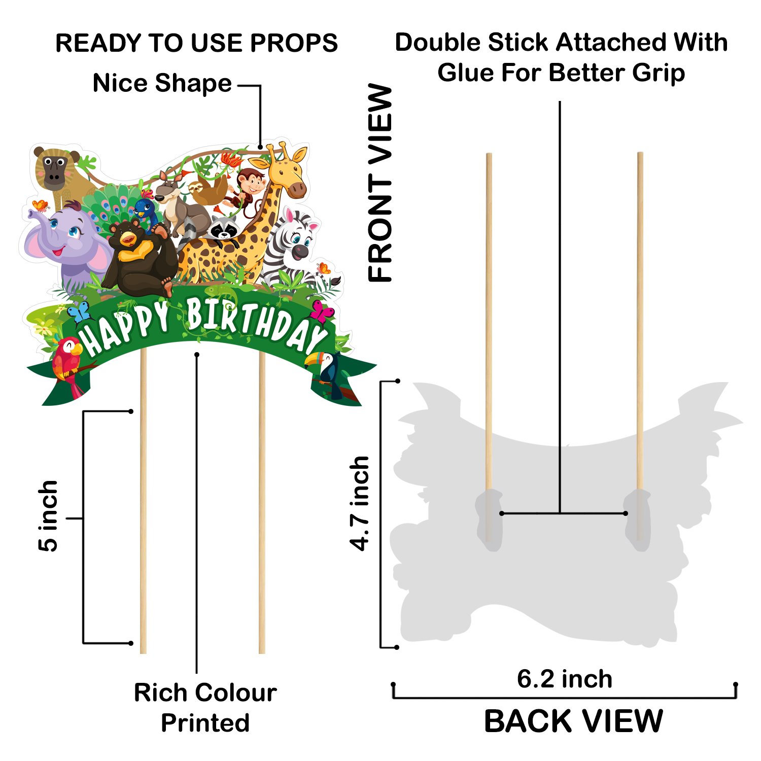 Zyozi Jungle Safari Birthday Decoration Kids,Animal Birthday Party Decoration Paper Bunting Banner with Balloons, Cake Topper,Foil Balloons, Cardstock Cutout,Glue & Arch Kit (Pack of 68) - Image 7
