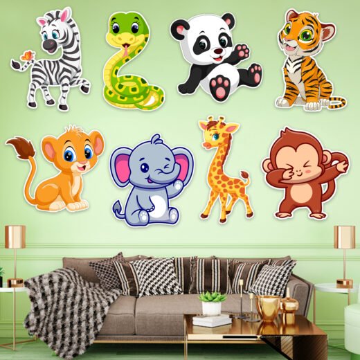 Zyozi Jungle Theme Birthday Cardstock Cutout with Glue Dot for Kids Theme for Baby Shower Happy Birthday Decorations Supplies (Pack of 10)