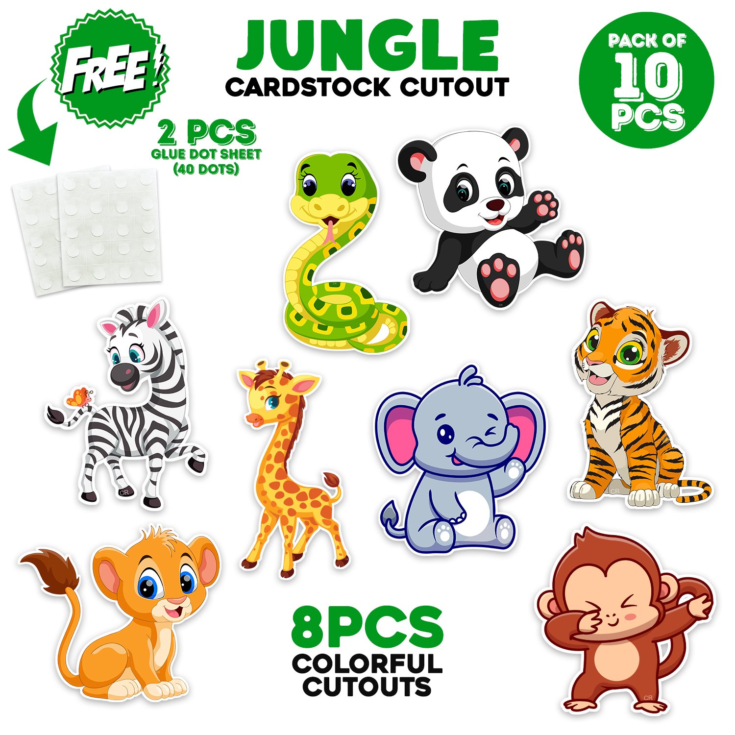 Zyozi Jungle Theme Birthday Cardstock Cutout with Glue Dot for Kids Theme for Baby Shower Happy Birthday Decorations Supplies (Pack of 10) - Image 2
