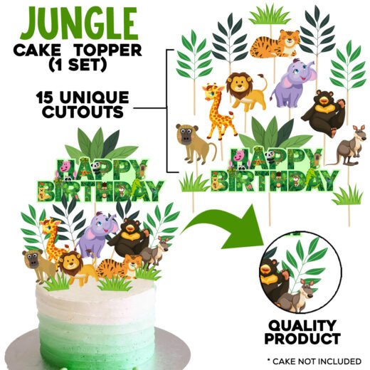 Zyozi Jungle Birthday Party Supplies, 1 Set Jungle Party Supplies Set for Boys and Girls, Include Cup Cake Topper and Cake Topper