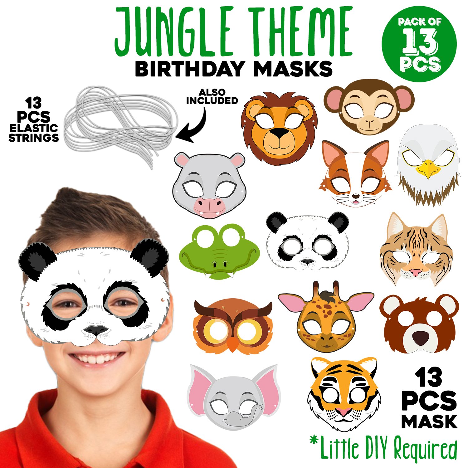 ZYOZI 13 Piece Animaal Masks Animaal Happy Birthdaay Party Decoration 13 Pcs Animaal Eye mask Jungle Birthdaay Theme Decoration,Jungle/Safari Themes Party Favors Kids 1st Birthdaay Decoration - Image 2
