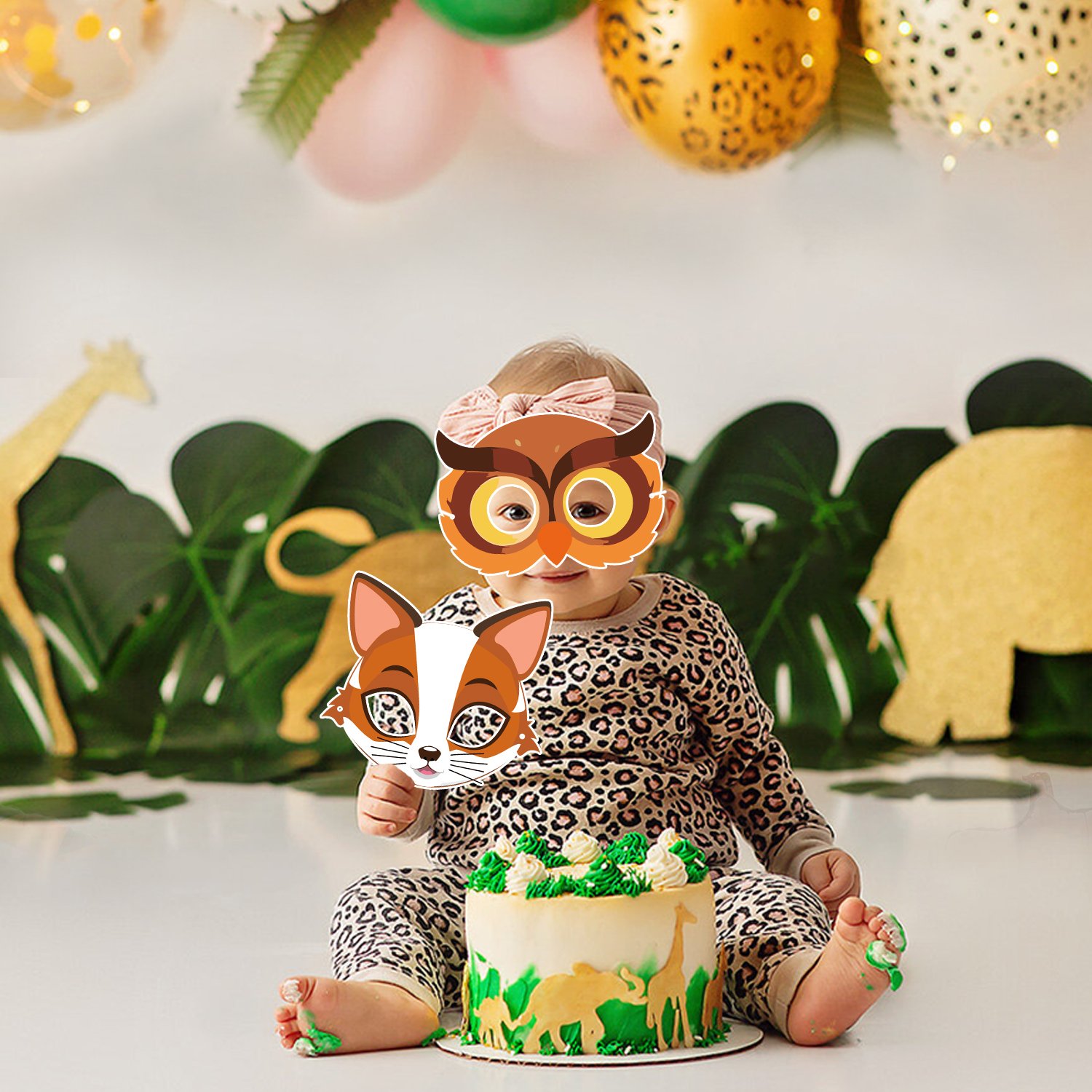 ZYOZI 13 Piece Animaal Masks Animaal Happy Birthdaay Party Decoration 13 Pcs Animaal Eye mask Jungle Birthdaay Theme Decoration,Jungle/Safari Themes Party Favors Kids 1st Birthdaay Decoration - Image 4