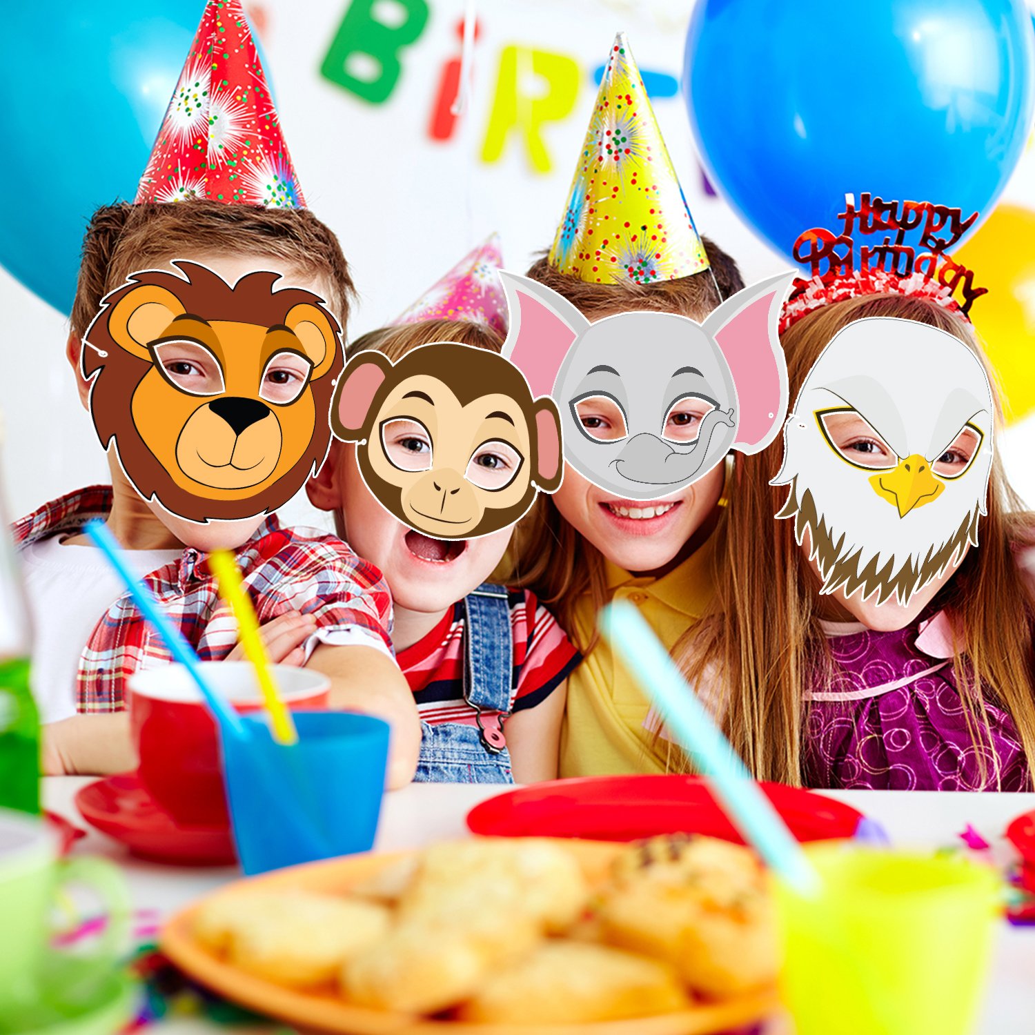 ZYOZI 13 Piece Animaal Masks Animaal Happy Birthdaay Party Decoration 13 Pcs Animaal Eye mask Jungle Birthdaay Theme Decoration,Jungle/Safari Themes Party Favors Kids 1st Birthdaay Decoration - Image 5