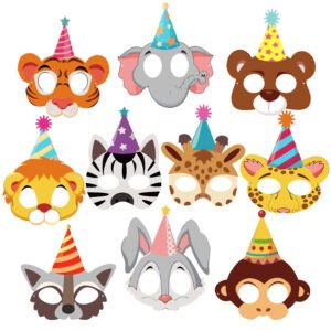 ZYOZI 10 Piece Animal Mask Jungel Safari Theme Mask 1st Birthday Decoration Birthday Masks