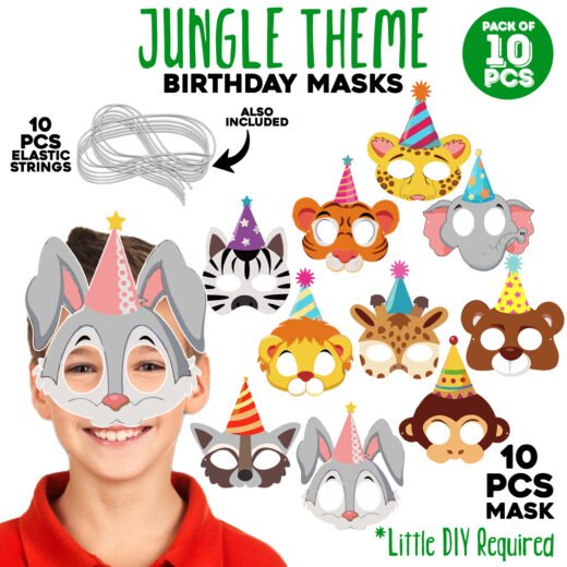 ZYOZI 10 Piece Animal Mask Jungel Safari Theme Mask 1st Birthday Decoration Birthday Masks