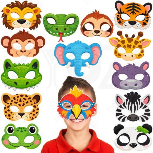 ZYOZI Animal Theme Face Masks for Kids, Jungle Safari Theme Birthday Party Decorations Item, Safari Themes Party Favors, Jungle Birthday Theme Masks (14 Pieces)