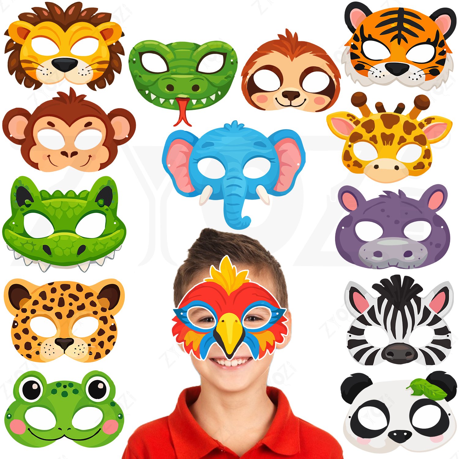 ZYOZI Animal Theme Face Masks for Kids, Jungle Safari Theme Birthday Party Decorations Item, Safari Themes Party Favors, Jungle Birthday Theme Masks (14 Pieces)
