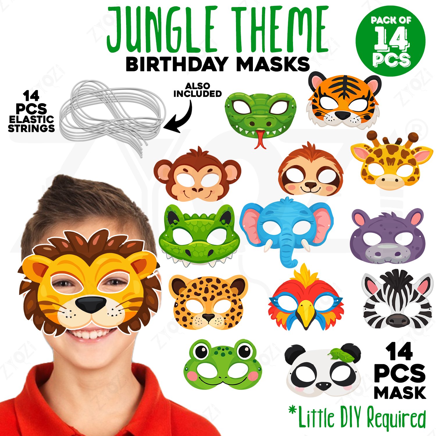 ZYOZI Animal Theme Face Masks for Kids, Jungle Safari Theme Birthday Party Decorations Item, Safari Themes Party Favors, Jungle Birthday Theme Masks (14 Pieces) - Image 2