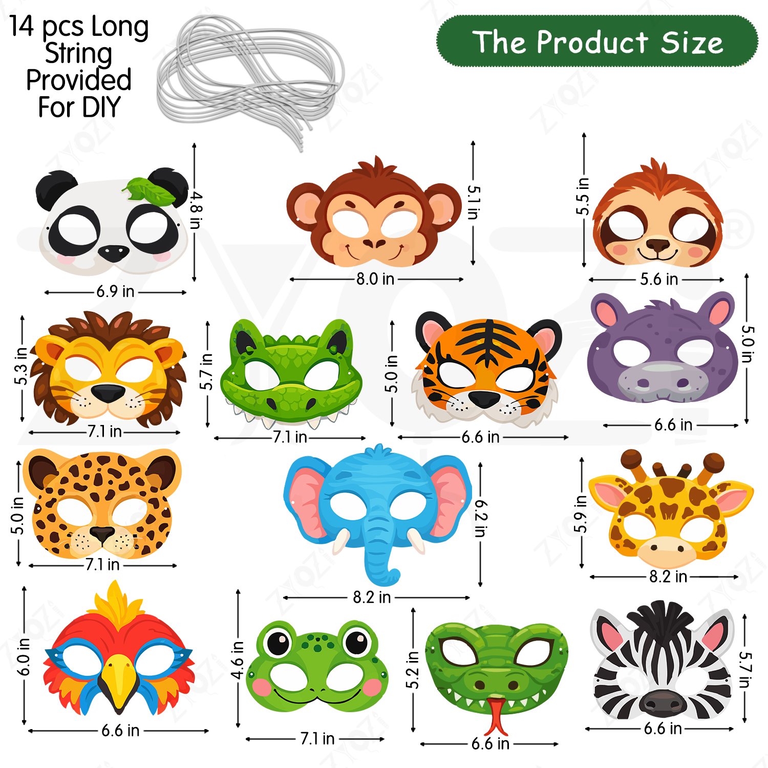 ZYOZI Animal Theme Face Masks for Kids, Jungle Safari Theme Birthday Party Decorations Item, Safari Themes Party Favors, Jungle Birthday Theme Masks (14 Pieces) - Image 3