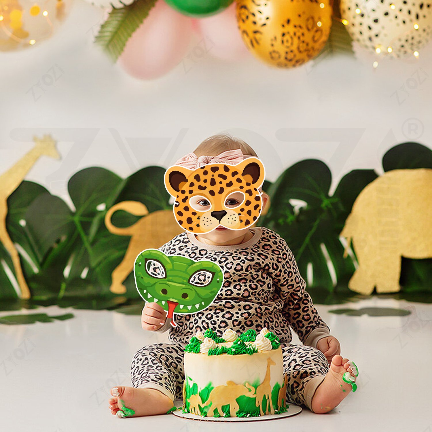 ZYOZI Animal Theme Face Masks for Kids, Jungle Safari Theme Birthday Party Decorations Item, Safari Themes Party Favors, Jungle Birthday Theme Masks (14 Pieces) - Image 4