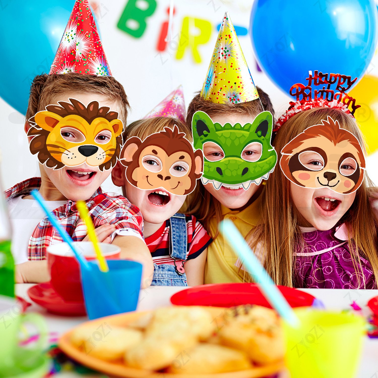 ZYOZI Animal Theme Face Masks for Kids, Jungle Safari Theme Birthday Party Decorations Item, Safari Themes Party Favors, Jungle Birthday Theme Masks (14 Pieces) - Image 5