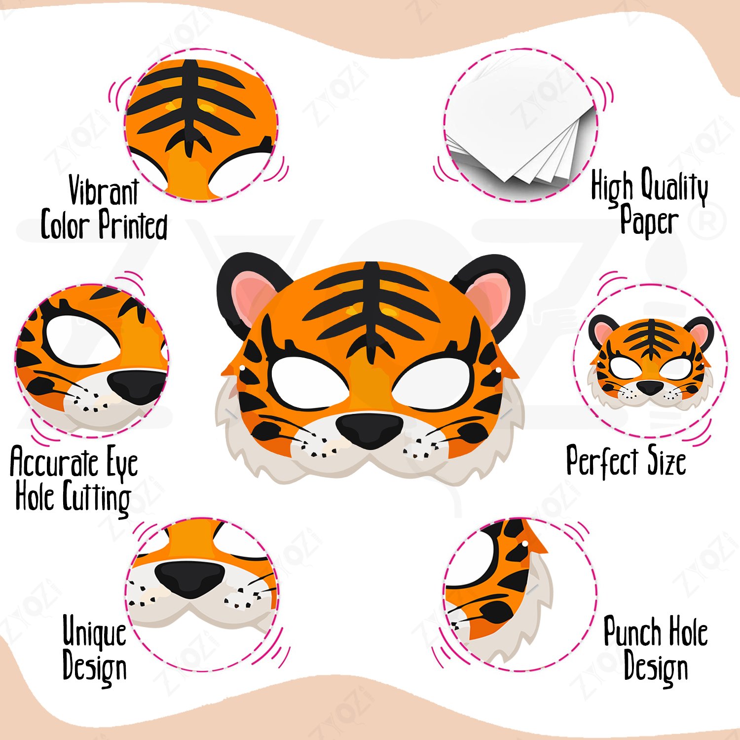 ZYOZI Animal Theme Face Masks for Kids, Jungle Safari Theme Birthday Party Decorations Item, Safari Themes Party Favors, Jungle Birthday Theme Masks (14 Pieces) - Image 7