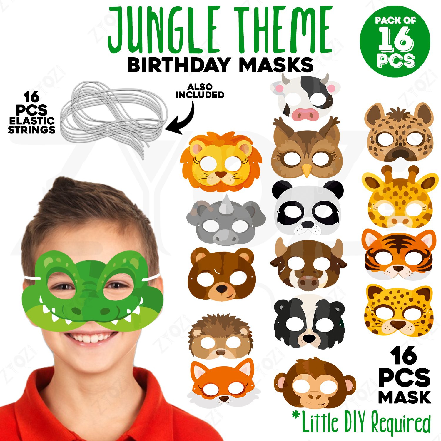 ZYOZI Animal Theme Face Masks for Kids, Party Costume Masks Set with Lion, Tiger, Panda, Bear & More, Jungle Theme Birthday Party Decorations Item, Safari Themes Party Favors - 16 Pieces - Image 2