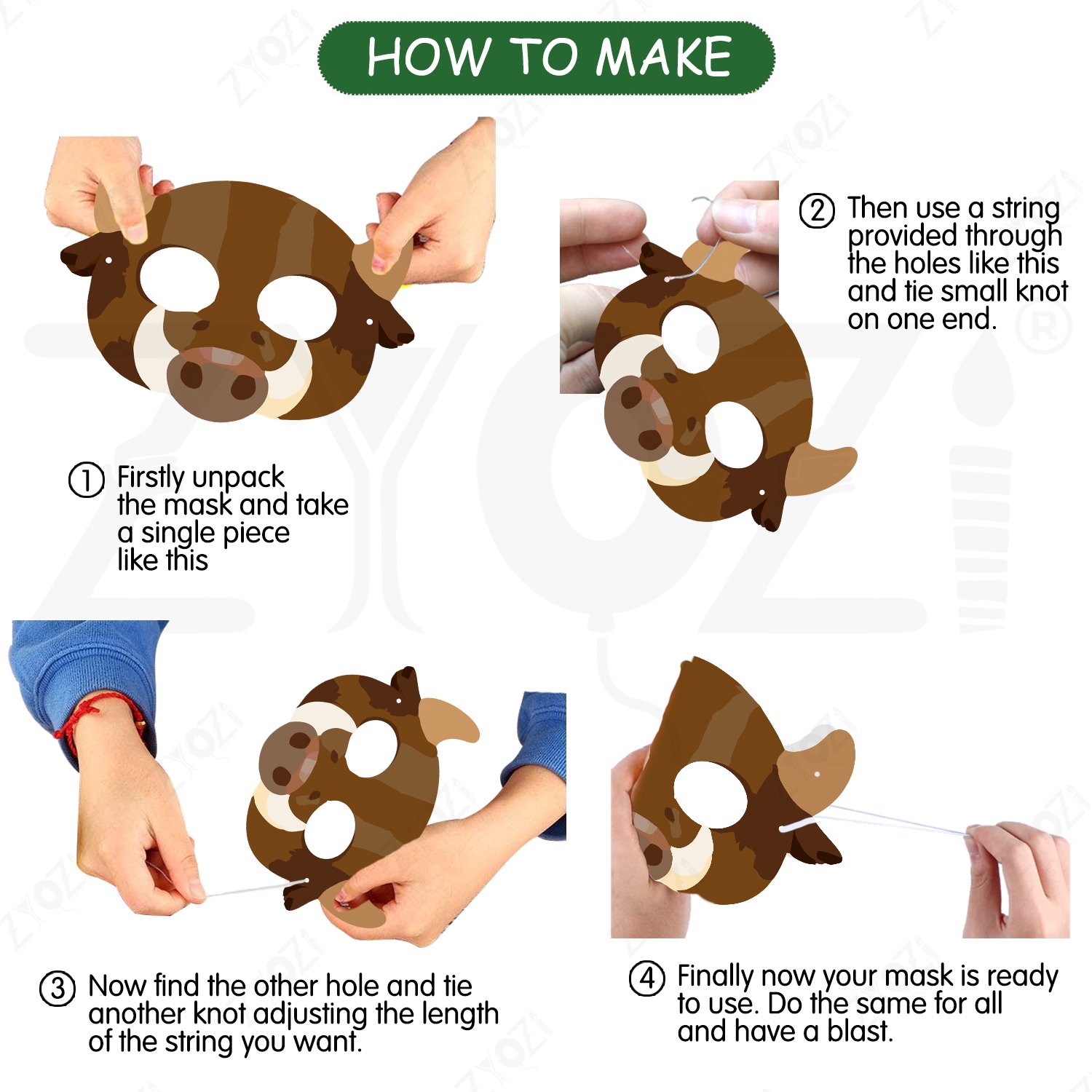 ZYOZI Animal Theme Face Masks for Kids, Party Costume Masks Set with Lion, Tiger, Panda, Bear & More, Jungle Theme Birthday Party Decorations Item, Safari Themes Party Favors - 16 Pieces - Image 6