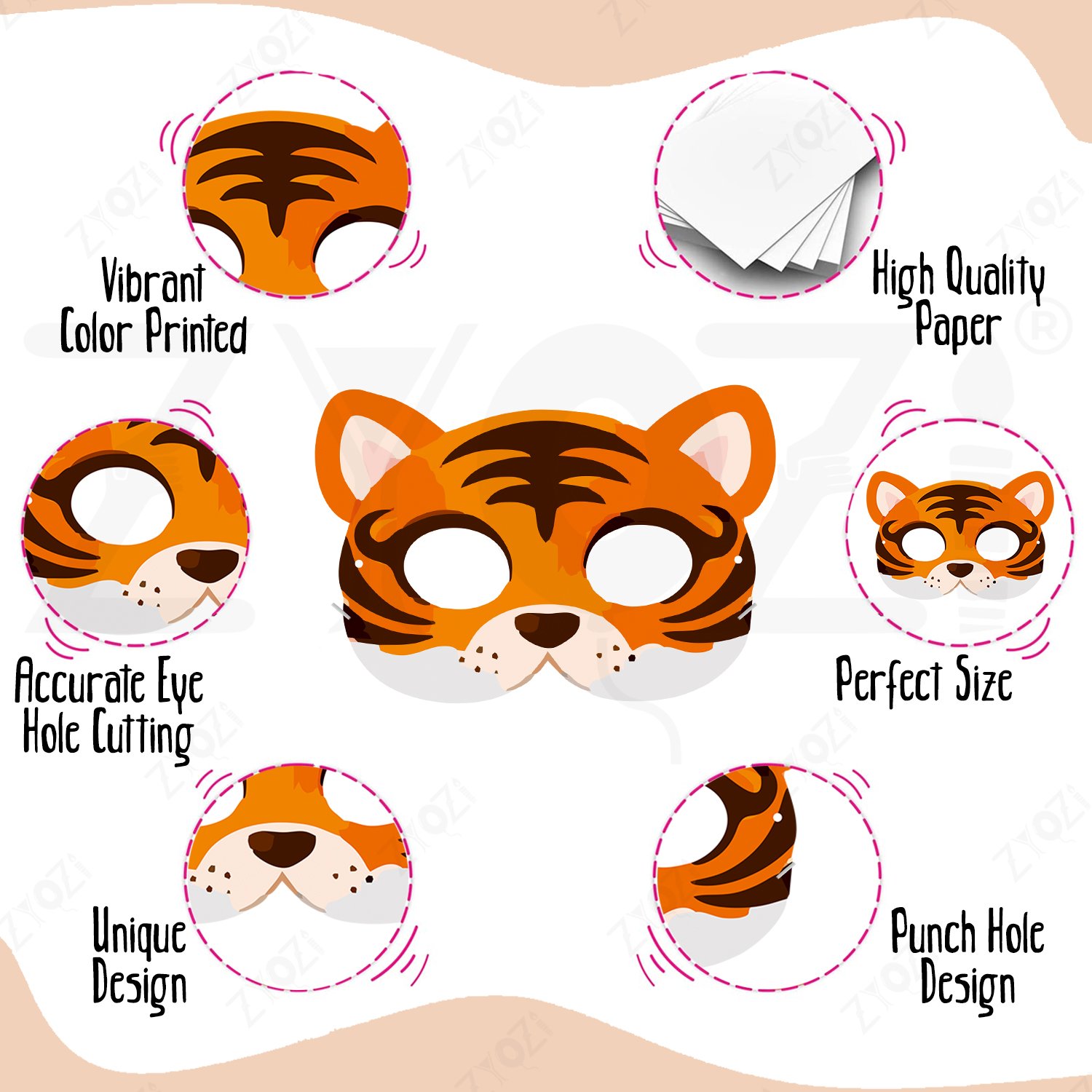 ZYOZI Animal Theme Face Masks for Kids, Party Costume Masks Set with Lion, Tiger, Panda, Bear & More, Jungle Theme Birthday Party Decorations Item, Safari Themes Party Favors - 16 Pieces - Image 7