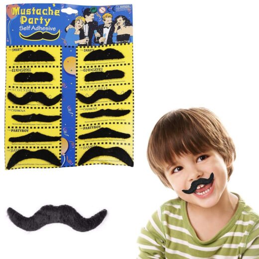 Zyozi 12 Pcs Fake Artificial Moustache | Fancy Costume Fake Moustaches Stickers Set | Mustache Artificial Beard for Masquerade Performance, Birthday, Costume Party Supplies | Moustache For Kids