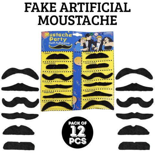 Zyozi 12 Pcs Fake Artificial Moustache | Fancy Costume Fake Moustaches Stickers Set | Mustache Artificial Beard for Masquerade Performance, Birthday, Costume Party Supplies | Moustache For Kids