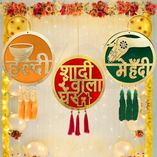 Zyozi Wedding Decorations Combo For Home, Backdrop Decorations for Home Outdoor Garder, Haldi, Mehndi & Shaadi Wala Ghar Board, Wedding Party Decorations (Pack Of 3)