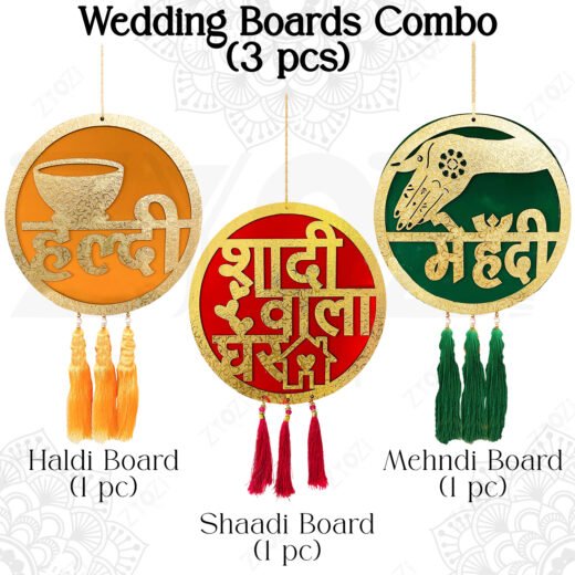 Zyozi Wedding Decorations Combo For Home, Backdrop Decorations for Home Outdoor Garder, Haldi, Mehndi & Shaadi Wala Ghar Board, Wedding Party Decorations (Pack Of 3)