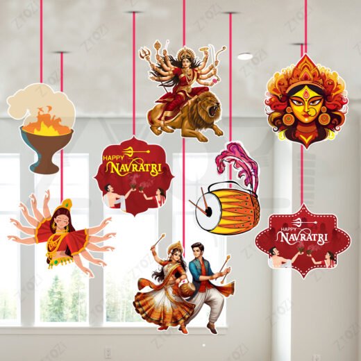 Zyozi Navratrii Festival Decorations Items | Wall Hanging Decoration Set | Navratri Ceiling Hangings for Decor Items | Navratri Decoration (Pack of 9)