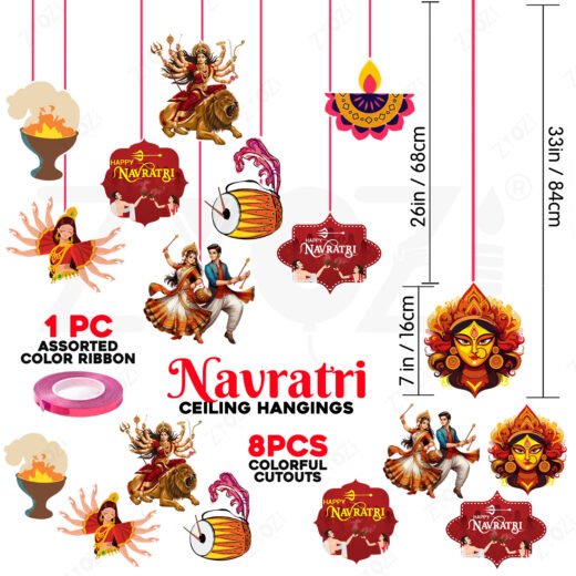 Zyozi Navratrii Festival Decorations Items | Wall Hanging Decoration Set | Navratri Ceiling Hangings for Decor Items | Navratri Decoration (Pack of 9)