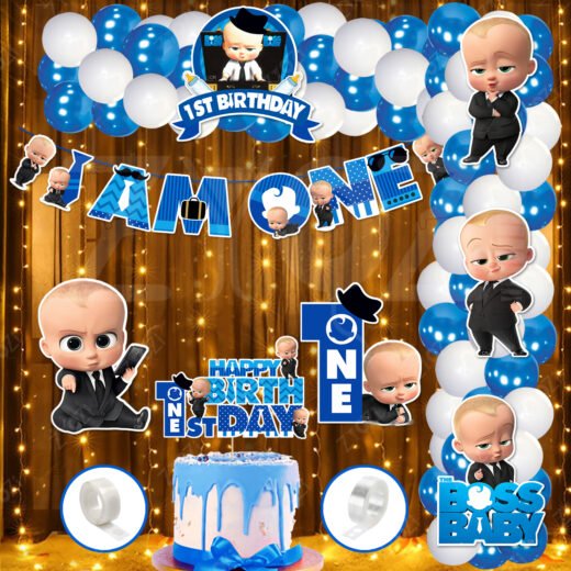 Zyozi Boss Baby Theme 1st Birthday Combo | Boss Baby First Birthday | 1st Birthdays Decorations Items | Party Decoration Items | Party Supplies - Boss Balloon Arch Kit (Pack Of 61)