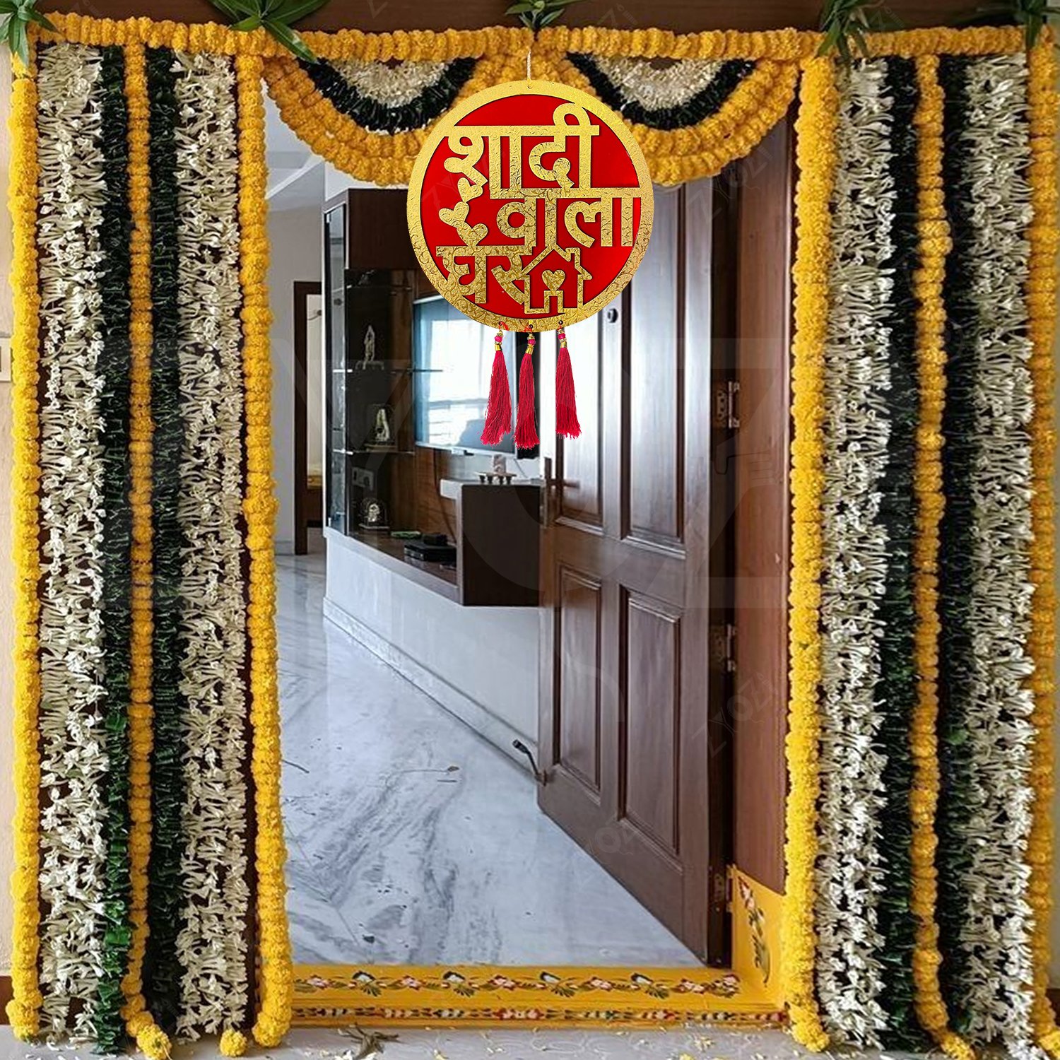 Zyozi 1 Piece Shadi Wala Ghar Hanging Board For Home | Shadi Wala Ghar Plated board For Party | Wedding Decoration Items,Mehndi, Sangeet, Photo Booth & Entrance Decor - Image 4