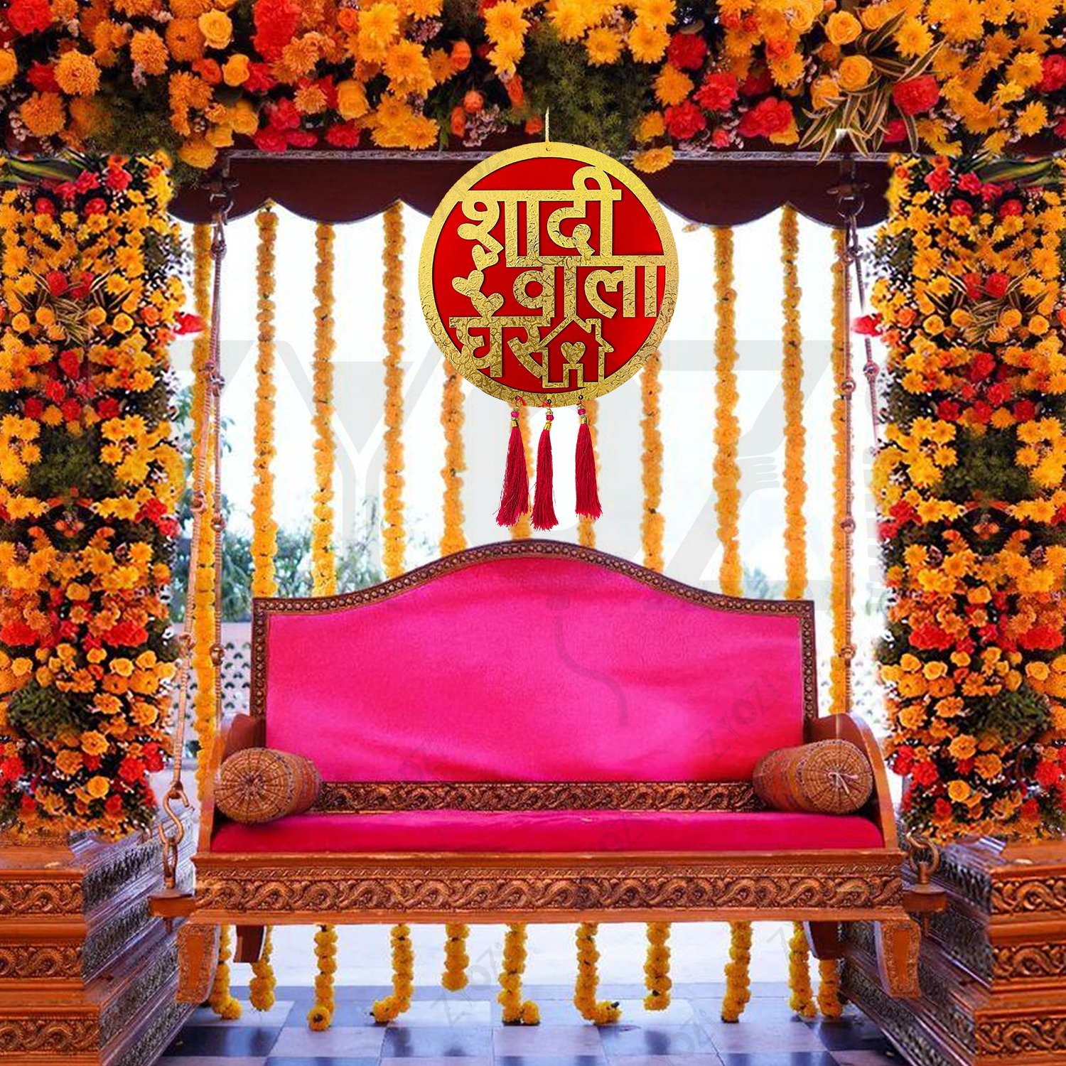 Zyozi 1 Piece Shadi Wala Ghar Hanging Board For Home | Shadi Wala Ghar Plated board For Party | Wedding Decoration Items,Mehndi, Sangeet, Photo Booth & Entrance Decor - Image 3