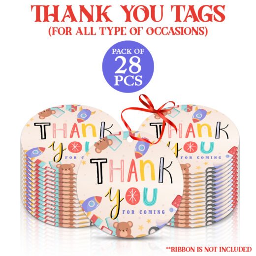 ZYOZI Thank You for Coming Gift Tags for Kids Birthday, Wedding, Baby Shower Party Supplies Decoration Party Favors, Pack of 28, 28 Labels