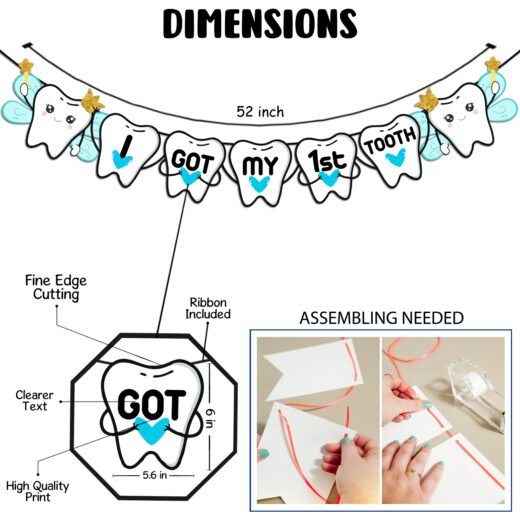 ZYOZI I Got My First Tooth Banner/I Got My First Tooth Decoration/I Got My 1St Tooth Banner Bunting Banner (1 Set) (Baby Boy), White