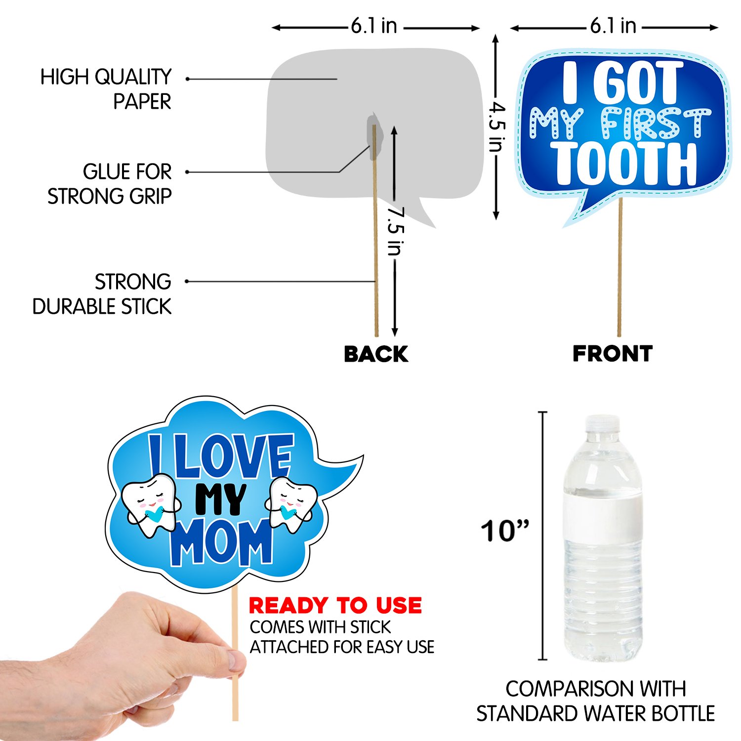 Zyozi 16 Pcs I Got My First Tooth Photo Booth Party Props 1 Set I Got My First Birthday Paper Banner/First Tooth Decoration/First Tooth Decoration Items for Baby (Pack of 17) - Image 4