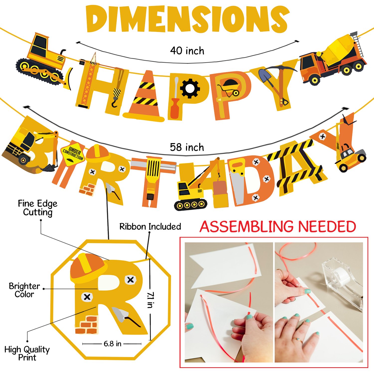 Zyozi 61 Pcs Under Construction Theme Balloon Arc Decoration Kit for Boys with Happy Birthday Paper Banner - Image 3