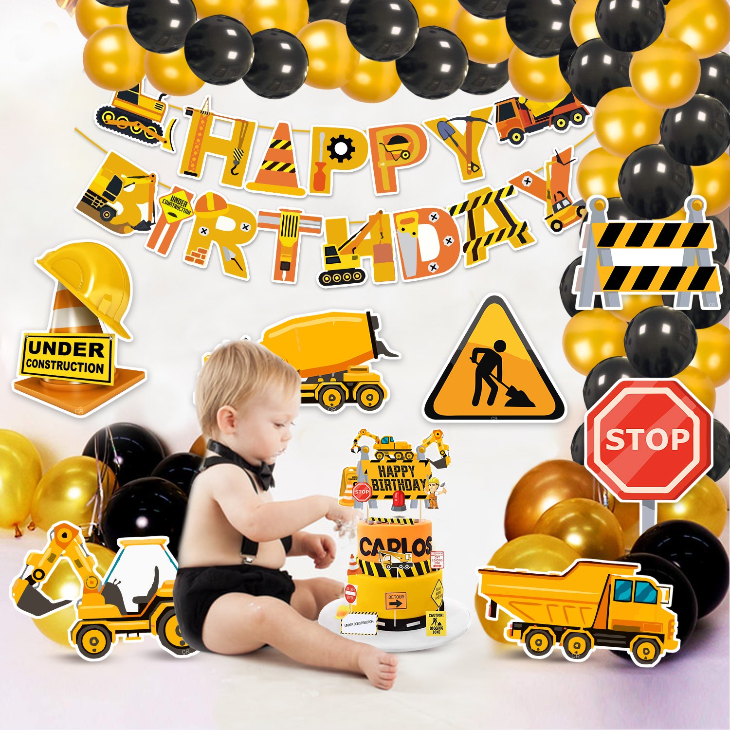 Zyozi 61 Pcs Under Construction Theme Balloon Arc Decoration Kit for Boys with Happy Birthday Paper Banner - Image 4
