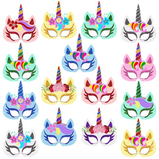 ZYOZI 15 Packs Unicorn Masks for Boys and Girls Dress Up Birthday Party Favors, Unicorn Maskss with 15 Different Types Felt Maskss Princess Maskss for Kids Party Supplies