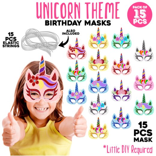 ZYOZI 15 Packs Unicorn Masks for Boys and Girls Dress Up Birthday Party Favors, Unicorn Maskss with 15 Different Types Felt Maskss Princess Maskss for Kids Party Supplies